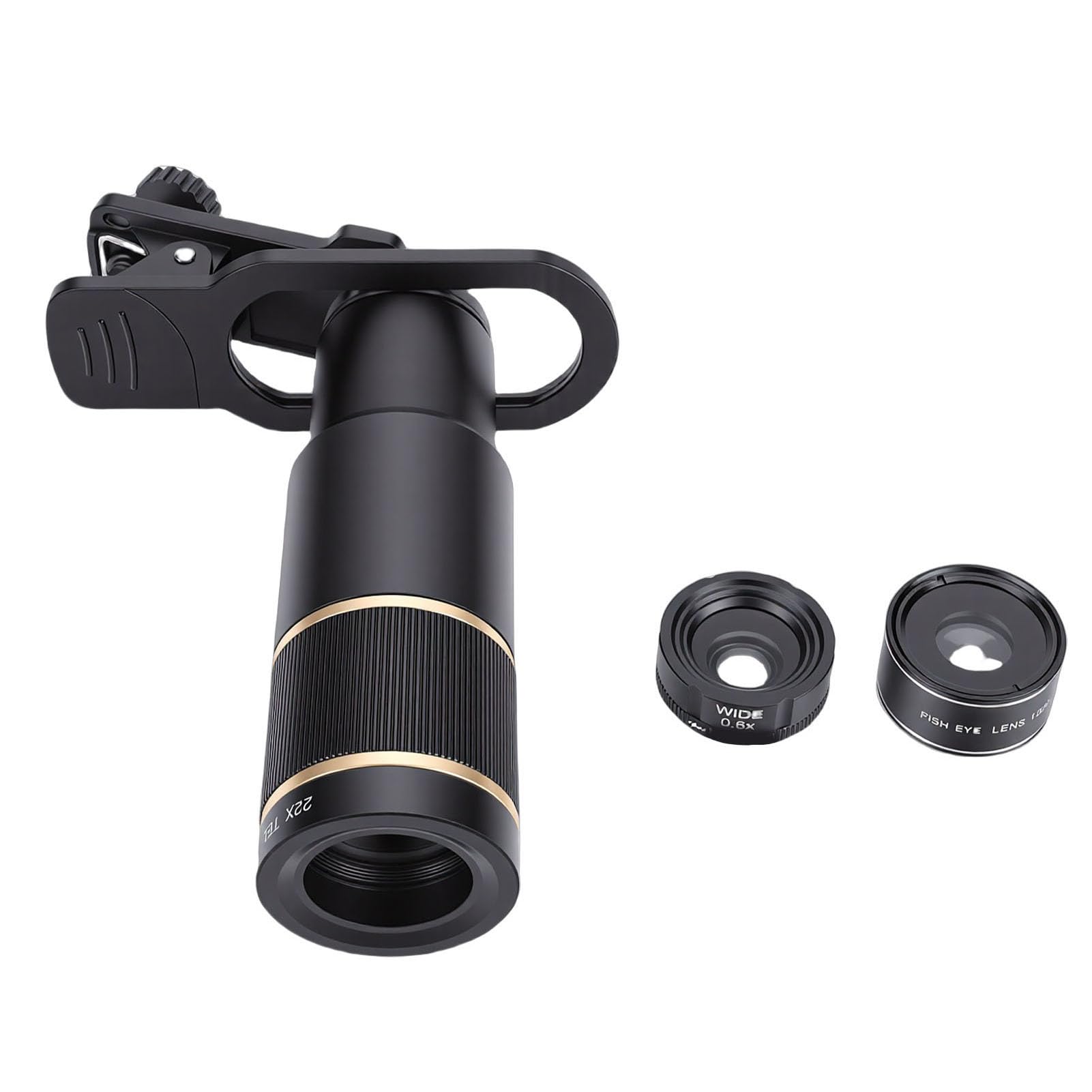 Kit Obiettivo Fotocamera Telefono, Teleobiettivo 22X Obiettivo Fisheye 198° Grandangolare 0,6X Macro 15X con Treppiede e Custodia, Smartphone e Tablet IOS