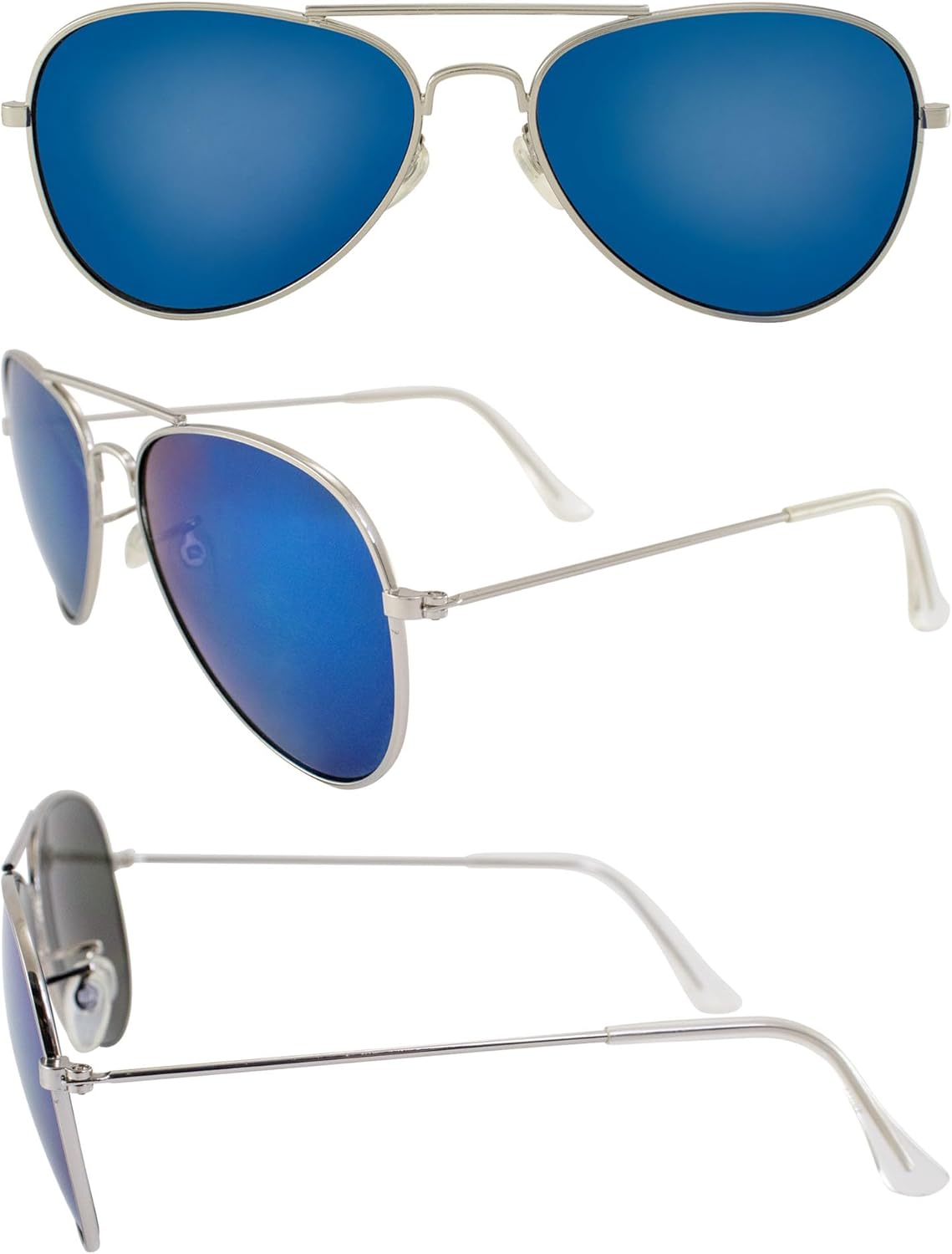 Pacific Coast Classic Pilot Aviator Sunglasses Chrome Frame w/Blue Mirrored Lenses - Image 8
