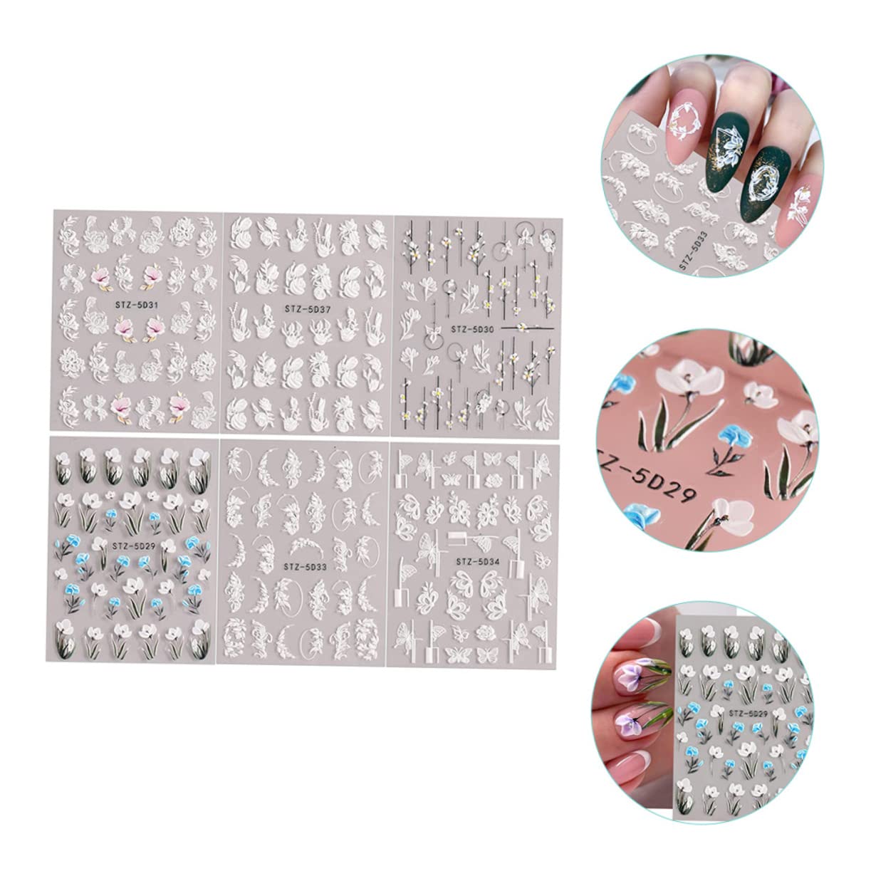 Beavorty 24hojas Pegatinas De Uñas Diseño Floral Decoración Para De Uñas Autoadhesivas y Fáciles De Aplicar Para Mujeres y