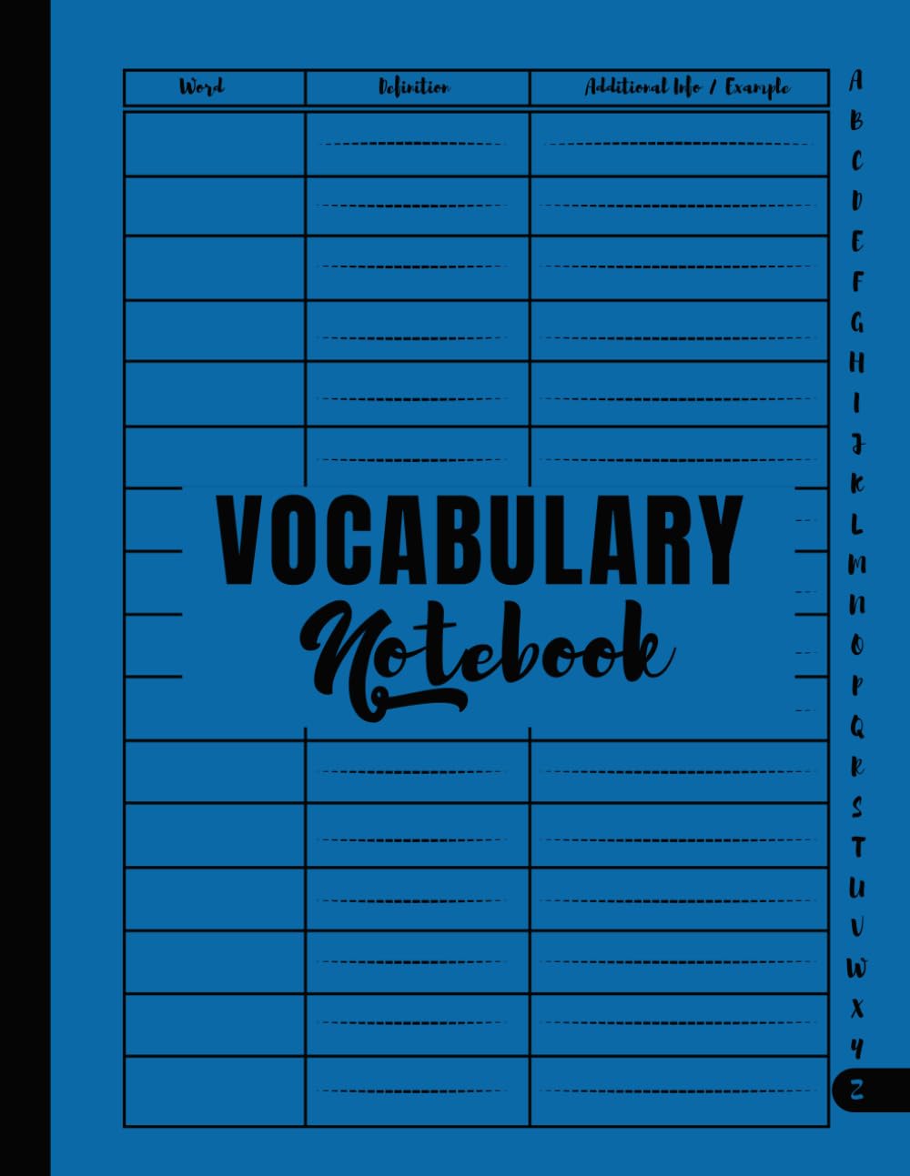 Vocabulary Notebook: Large Simple 3 Columns Vocabulary Journal with A-Z Alphabetical Tabs: Blue Cover
