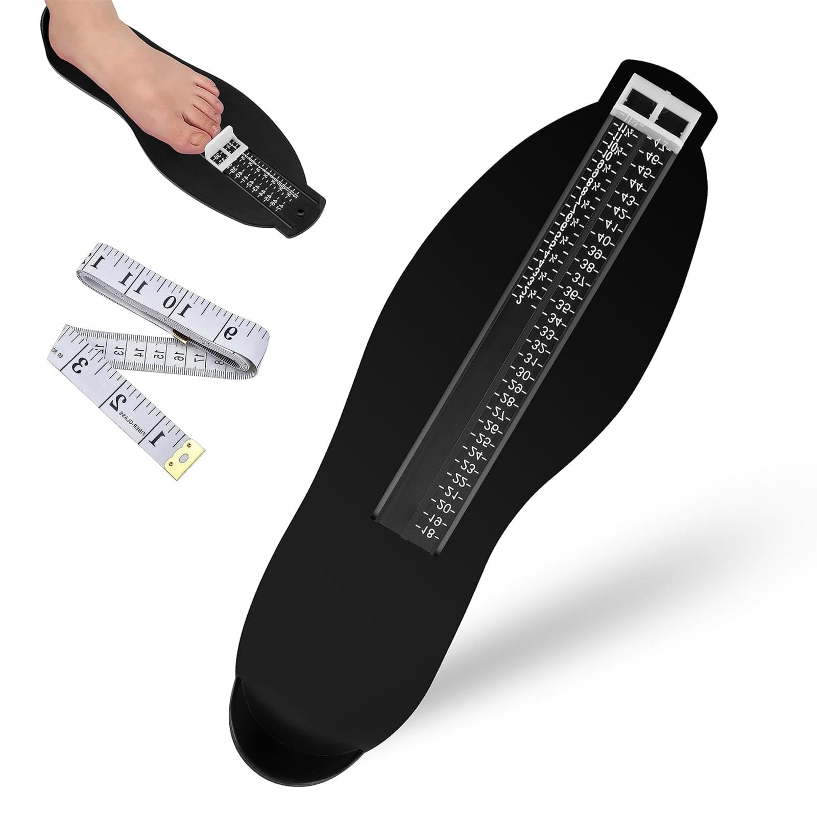 Comioke Pedimetre Enfants et Adultes, Mesureur de Pieds, Pointure Chaussure Mesurer Pied Dispositif de Mesure Pédimètres pour Déterminer la Pointure 18 à 47 et Ruban à Mesurer 1.5m