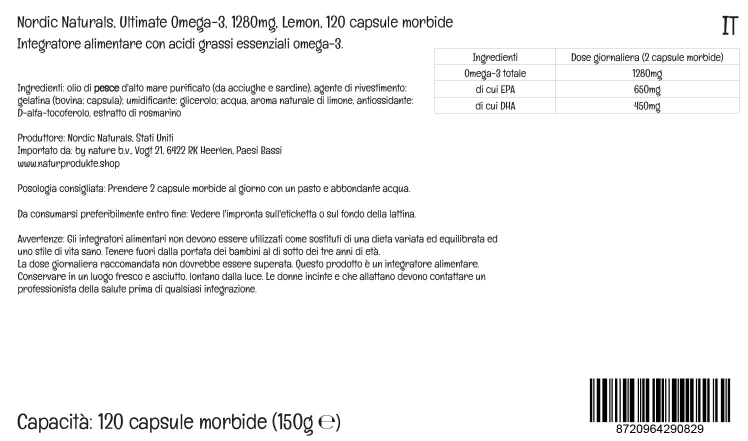 Nordic Naturals, Ultimate Omega-3, 1280mg, Sabor Limón, Alta Dosificación, 120 Cápsulas blandas, Testado en Laboratorio, Sin Soja, No GMO (Paquete de 2)