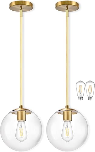 Miniatura 24 de Lámpara Colgante de Globo de 6" Dorada Lámpara Colgante de Mediados de Siglo Luces Colgantes de Globo para Isla de Cocina Acabado en Latón Cepillado