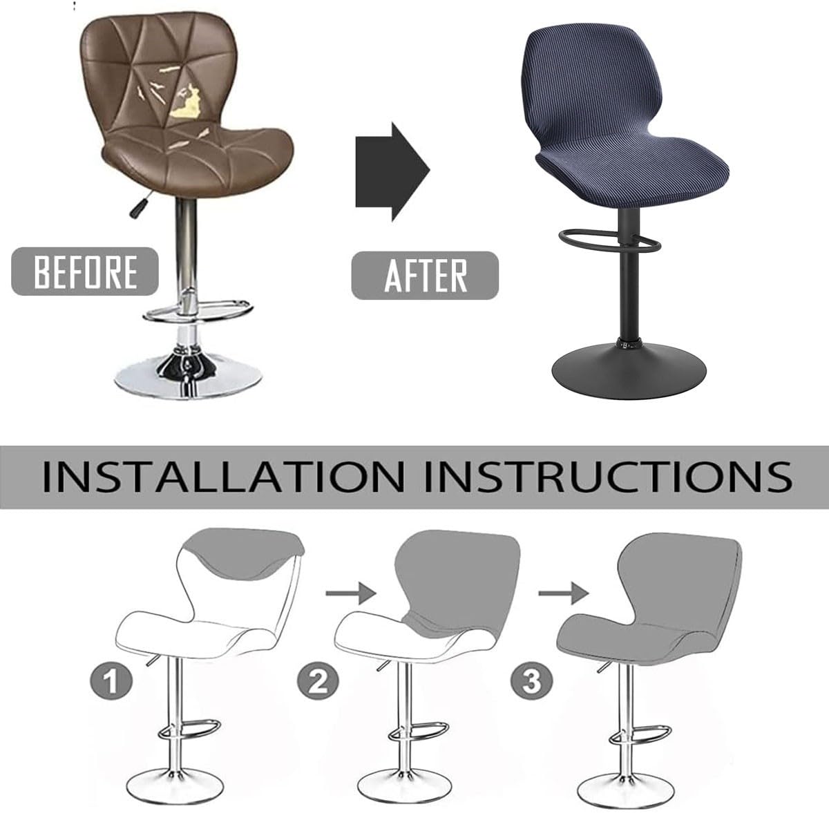 Fundas elásticas for sillas de Barra, Fundas Curvas for taburetes giratorios de Cocina, Juego de 2/4/6 Fundas for sillas de Asiento de Barra con Protector de Respaldo for Silla(F,6pcs)