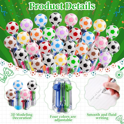 Image of CZWZ 30Pcs Mini Multicolor Pens in One 4-in-1 Cute Pens Bulk, Ballpoint Pen for Birthdays and Parties, Fun Gifts Assorted Ink Kawaii Pen(Soccer)