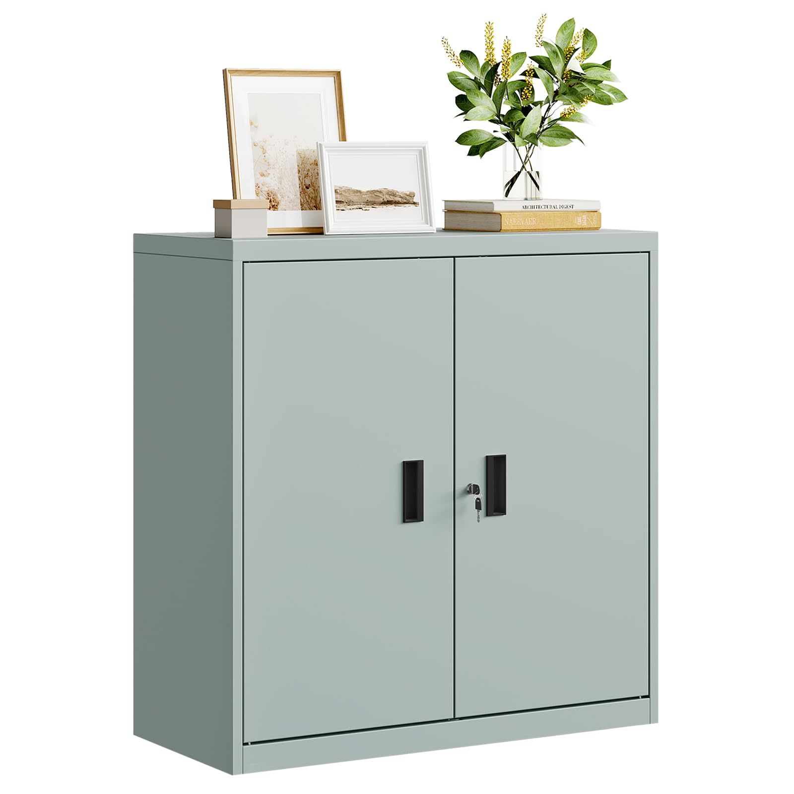 WOLTU Armadio per Archiviazione con Serratura e Ripiano Regolabile in Altezza, Armadio Multiuso per Ufficio in Metallo, Grigio, L90xH92xP40 cm, ASK12gr