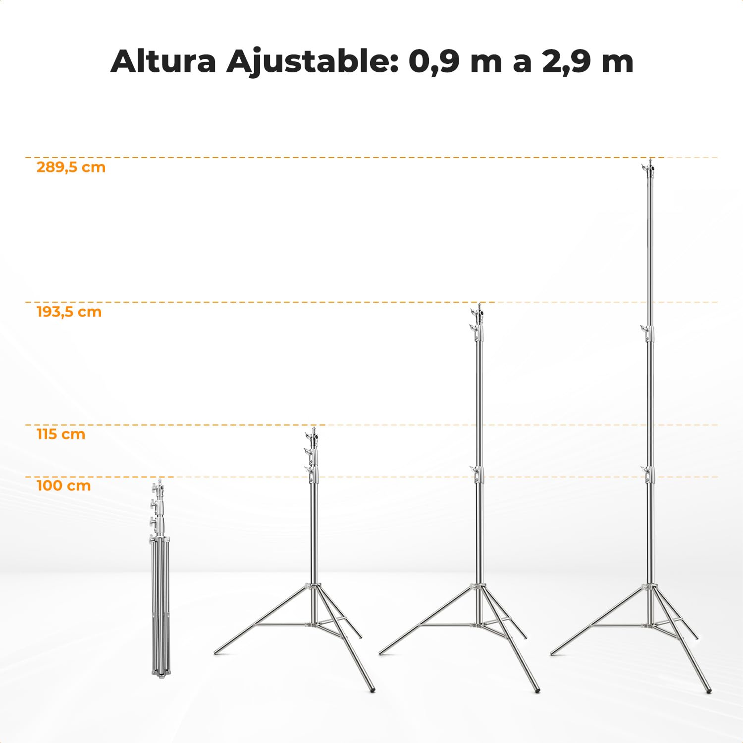 K&F CONCEPT 280cm Soporte de luz de Resorte de Acero Inoxidable, Soporte de luz de fotografía Plegable, Soporte de Alta Resistencia con Adaptador de 1/4'' & 3/8", Last 10kg