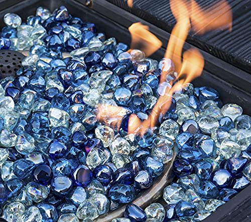 Li Decor 10 Pound Fire Glass Diamonds 1 Inch Fire Pit Glass Fire Glass Rocks For Gas Fireplace Blended Blue Luster #TOP2