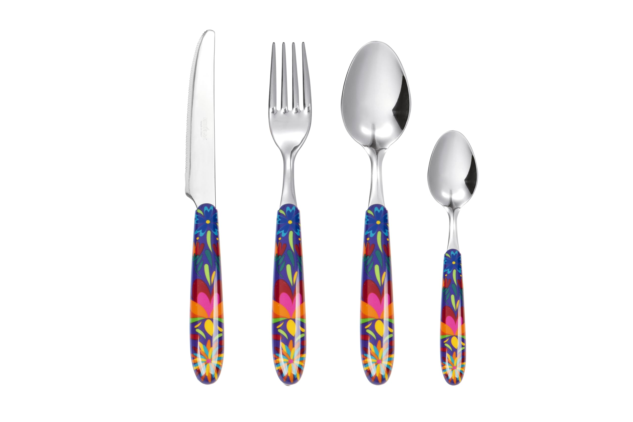 Excelsa Mexican Flower Besteckset 24-teilig, Edelstahl, Griff aus Kunststoff