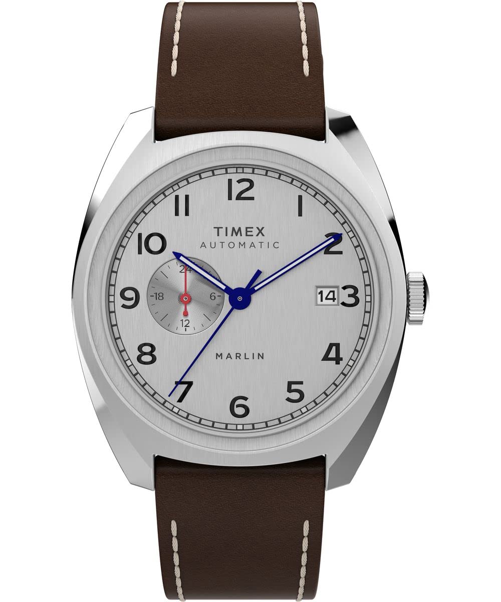 Timex Men's Marlin Sub-Dial Automatic 39mm Watch - Brown Strap Silver-Tone Dial Stainless Steel Case