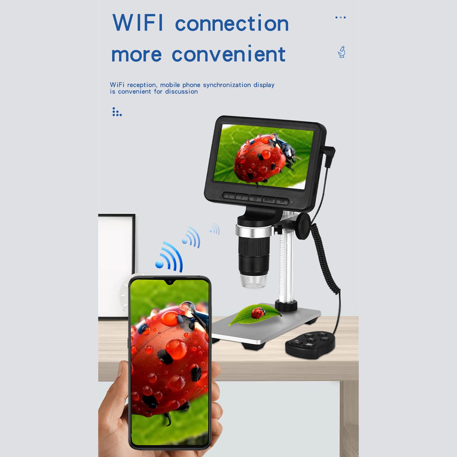 Microscopio USB schermo da 5 pollici dotato di controllo tramite app WiFi Zoom 1000X Illuminazione a 8 LED per sistemi iOS/Android/PC per l'ispezione di circuiti