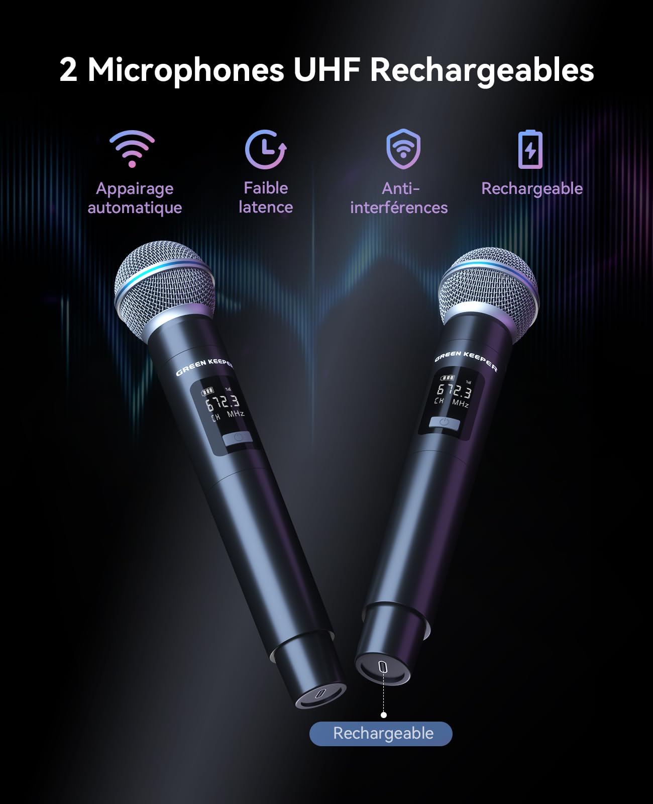 GKDT81 Enceinte De Soirée Karaoké – Système PA Portable 800W avec 2 Microphones, Double Subwoofer 8 Pouces pour Basses Profondes, Haut-Parleur Bluetooth Lumineux avec roulettes & Poignée Télescopique