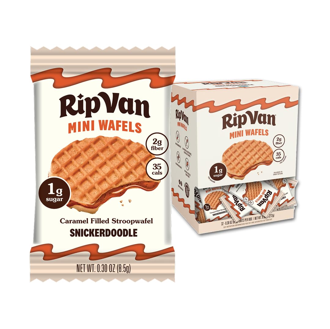 Rip Van Wafels Snickerdoodle Mini Stroopwafels – Low Carb, Low Sugar, Keto Friendly Snacks – Non-GMO, Healthy Office Snack & Breakfast Treat – 32 Pack