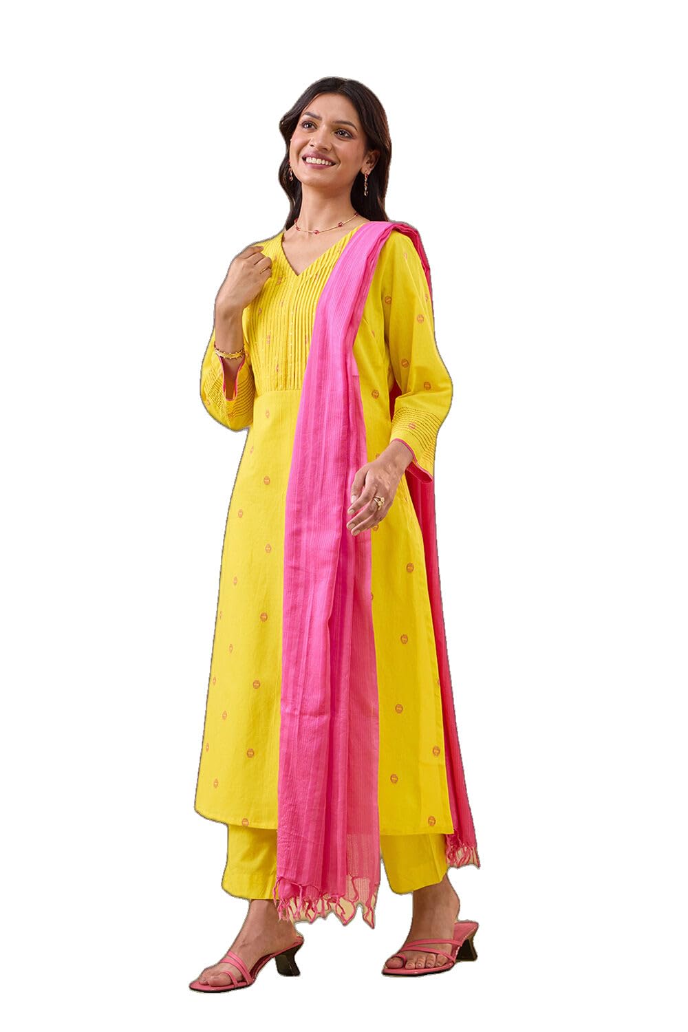 taneira Yellow Woven Pure Cotton Kurta Set with Dupatta(KSAX53XY-Yellow-S)-picture-32