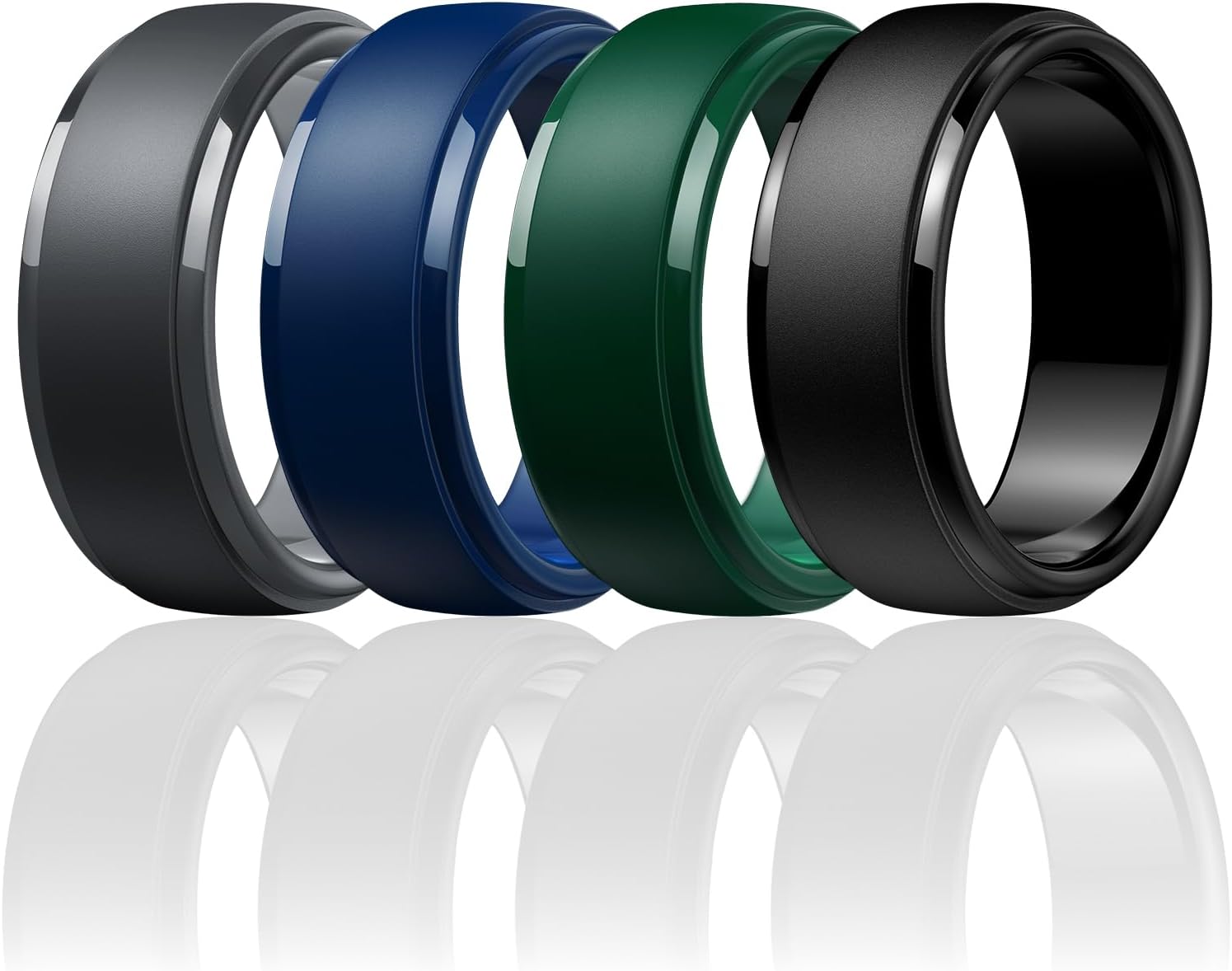 Egnaro Men's Silicone Rings: Classic Black Style Rubber Wedding ring - Hypoallergenic for Gym/Outdoor/Gift(1/4/7 Variety Pack with Half Size)