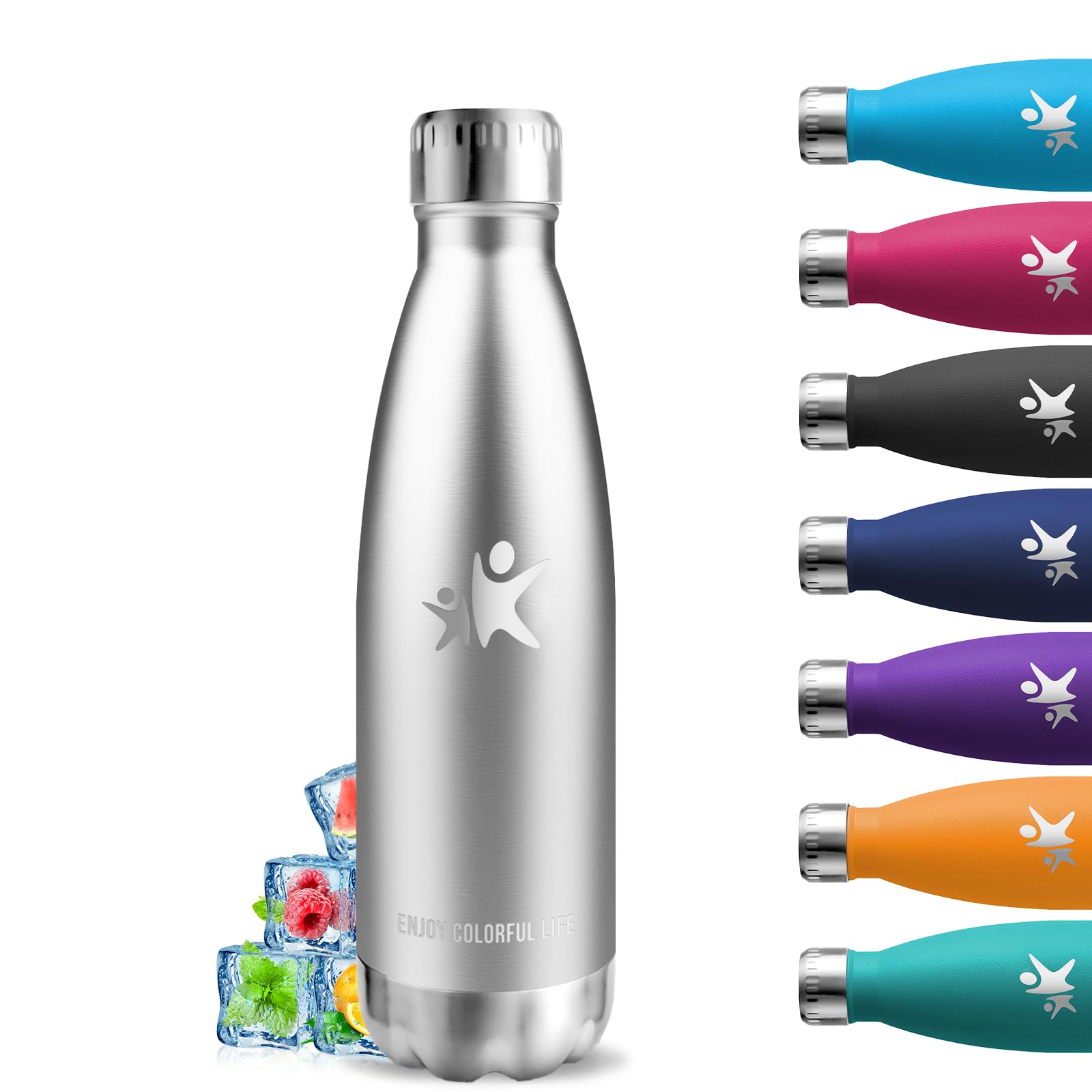 Trinkflasche, Trinkflasche Edelstahl, Trinkflasche 500ml, 24h Kalt & 12h Warm, Trinkflasche Kinder, BPA-Freie, Wasserflasche Doppelwandig, Trinkflasche Auslaufsicher, für Schule, Büros, Reisen, Sport