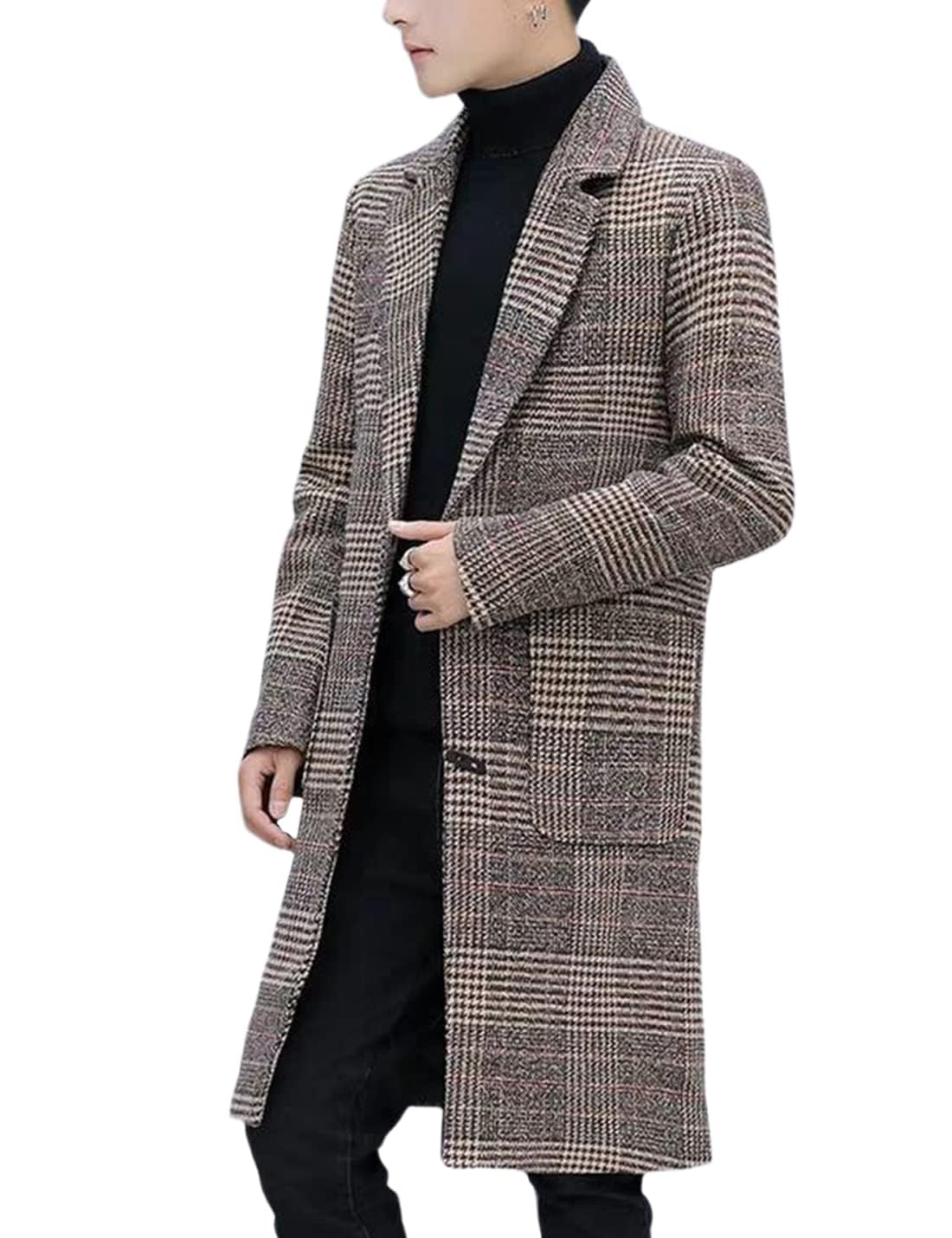 Springrain Men's Wool Blend Pea Coat Single Breasted Overcoat