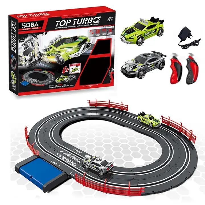 Junona,Electric Racing Tracks for Boys and Kids Including 2 Slot Cars 1:43 Scale with Headlights and Dual Racing, Race Car Track Sets with 2 Hand Controllers, Gift Toys for 4 Years Up