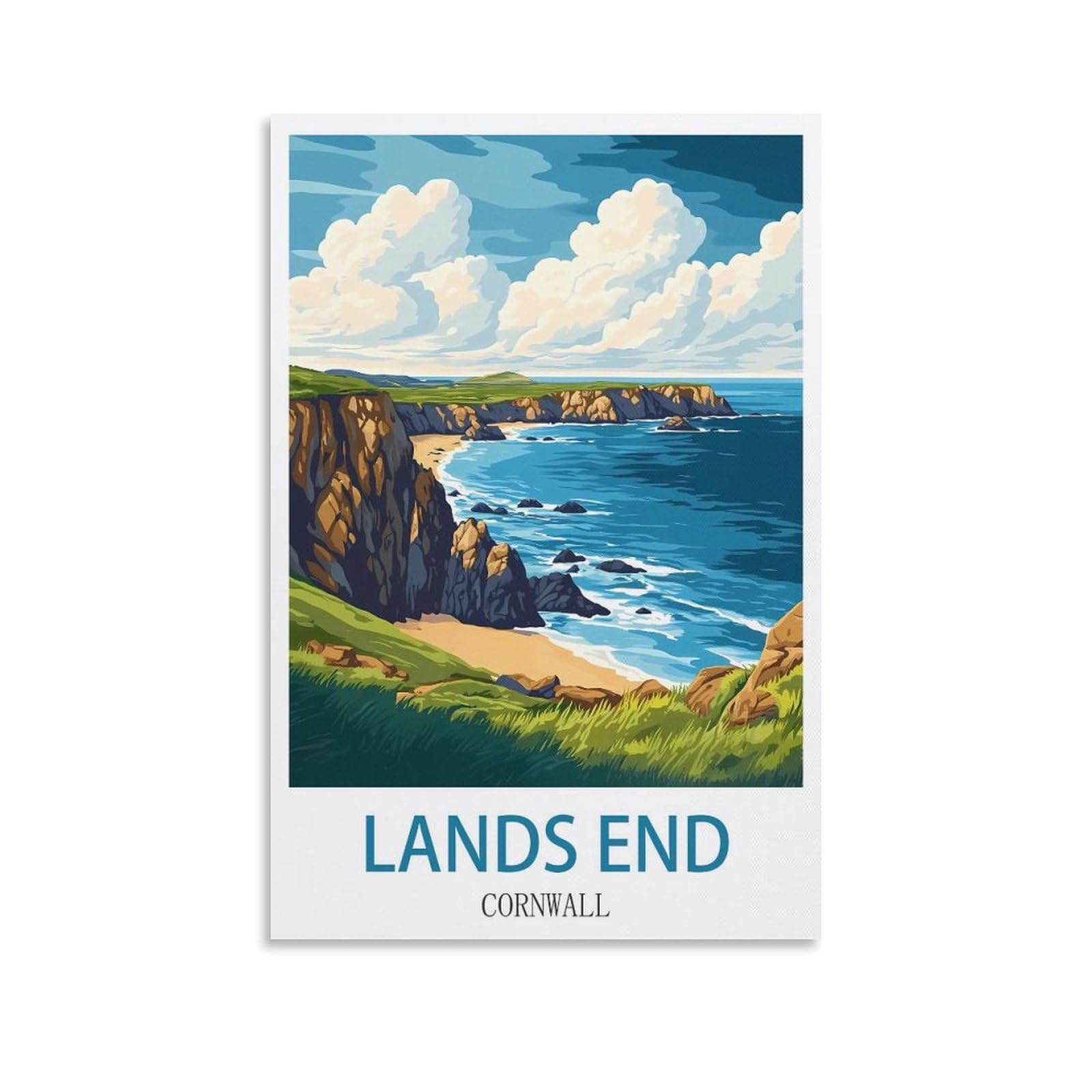 Zhilijing Unframe-Style Lands End Cornwall Vintage Travel Posters 08X12inch(20X30cm) Painting Canvas Wall Posters