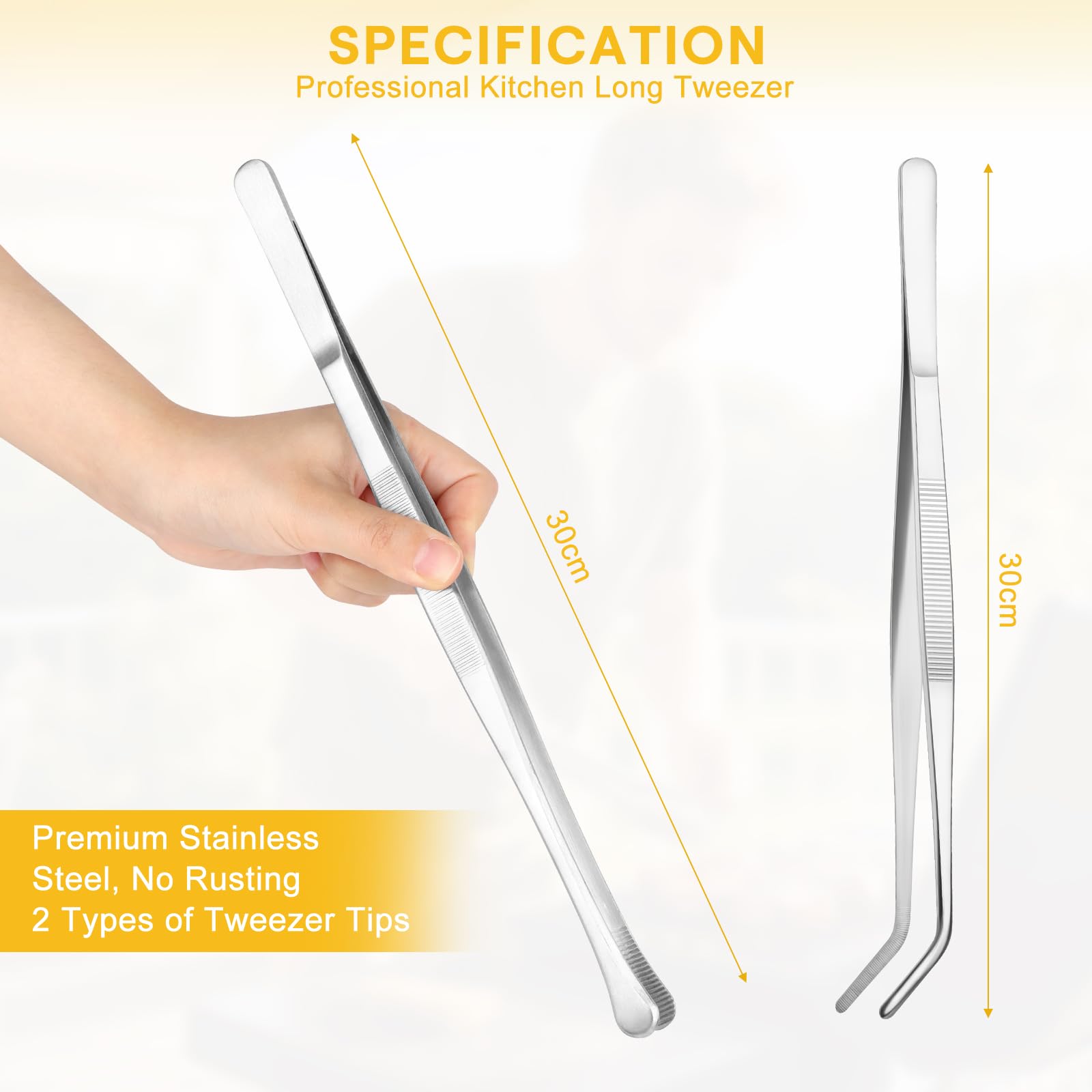 Pinzette da cucina in acciaio da 30 cm, pinze lunghe da