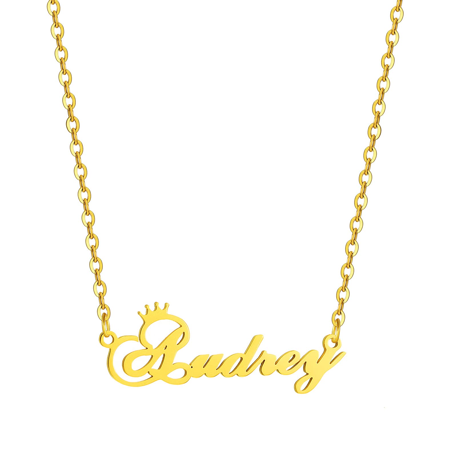 SKQIR Gold Custom Women Name Necklace Personalized, Customized Chains Name Pendants Necklaces Personalized Name Necklace with Crown for Women Girl