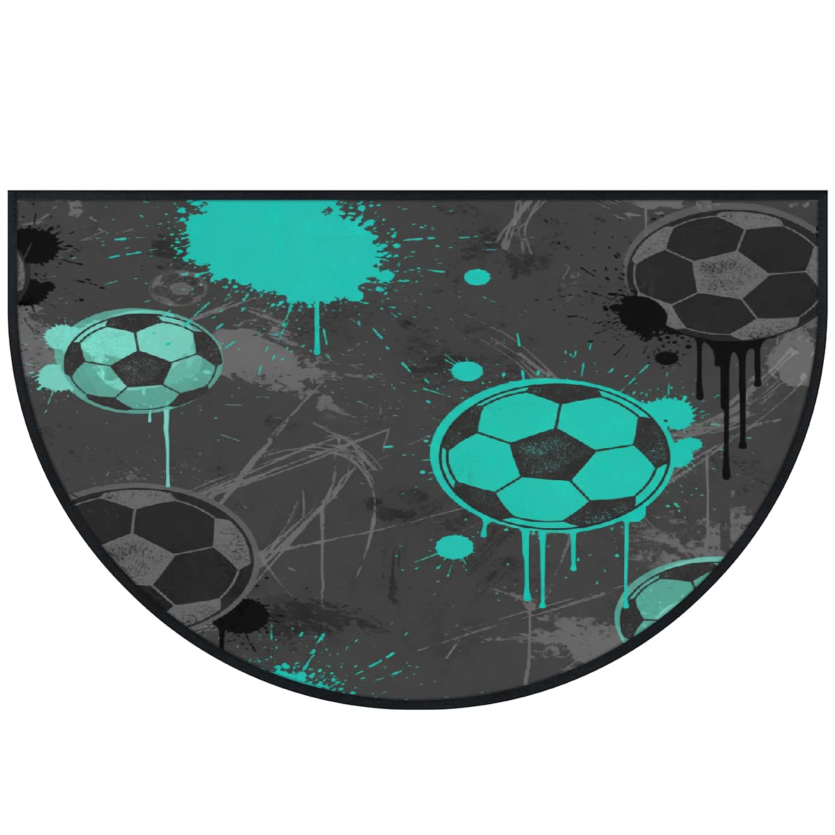 Große halbrunde Fußmatte, Fußball, rutschfest, saugfähig, halbrund, für Eingangsbereich, niedlich, weich, waschbar, halbrund, Teppich für Küche, Badezimmer, Schlafzimmer, 160 x 100 cm