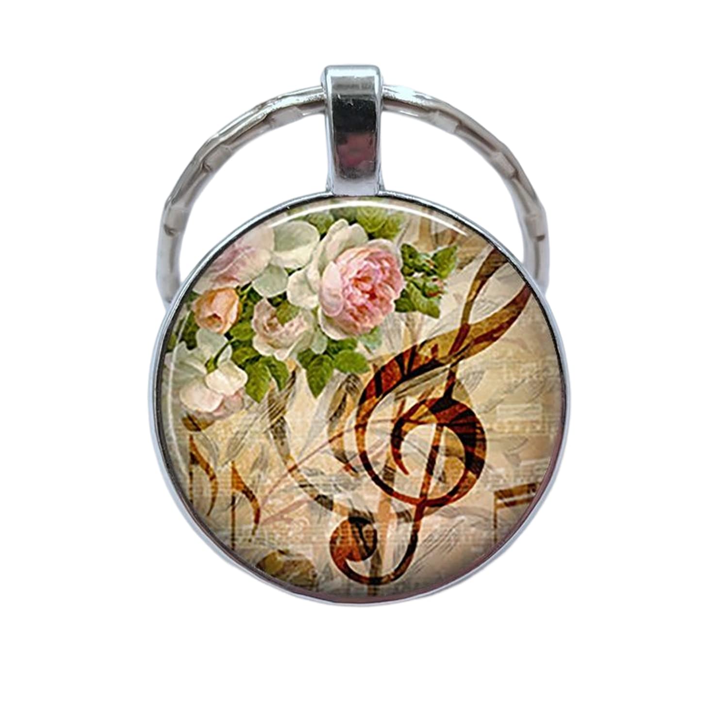 Musical Instrument Clarinet Guitar Flute Violin Music Key Chain Pendant Music Note Keychain Key Rings Music Glass Dome Jewelry