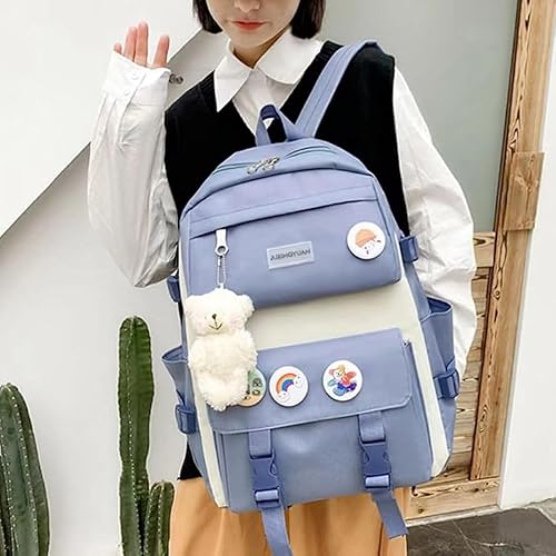 Miniatura 7 de Juego de 5 mochilas kawaii, bonita bolsa de libros estéticos de 15.6 pulgadas, mochila para computadora portátil, bolsa de libro universitaria,