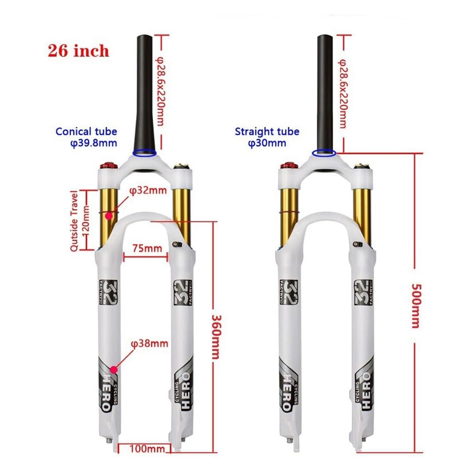 Rowery górskie widelec pneumatyczny 26 27,5 29 Zawieszenie podróż 120 mm 1 ~ 1/8'' proste rowery stożkowe przednie ręczne/zdalne blokady QR 9 mm