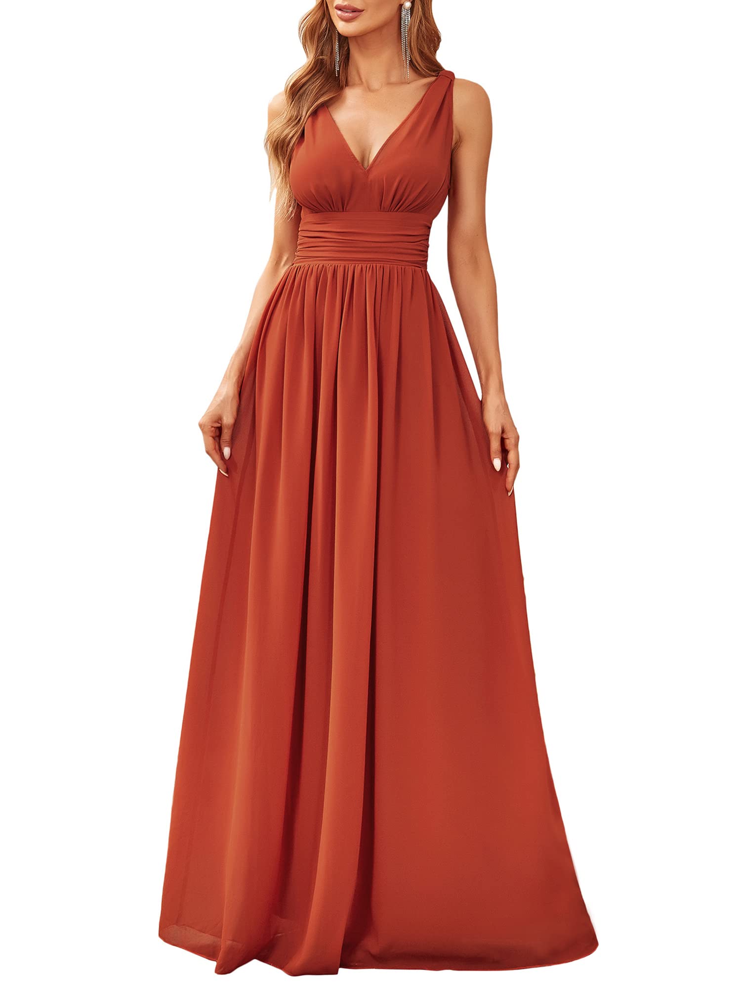 Ever-Pretty A-línea Largo Vestido de Fiesta Corte Imperio Cuello en V sin Mangas para Mujer 09016