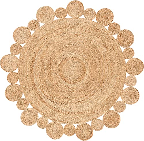 Image of Home Handwoven Jute Round Rug, Natural Fibres, Braided Reversible Carpet for Bedroom Living Room Dining Room (Round 120CM)