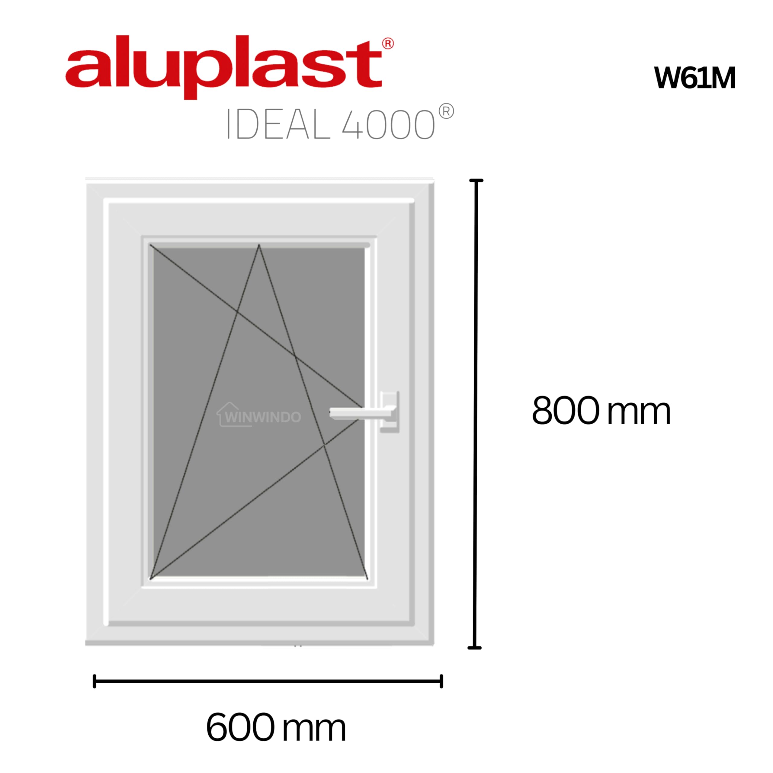 Nuova versione 2025 – Finestra PVC rinforzato 600 x 800 Bianco Oscilobatente Sinistra | Opaco