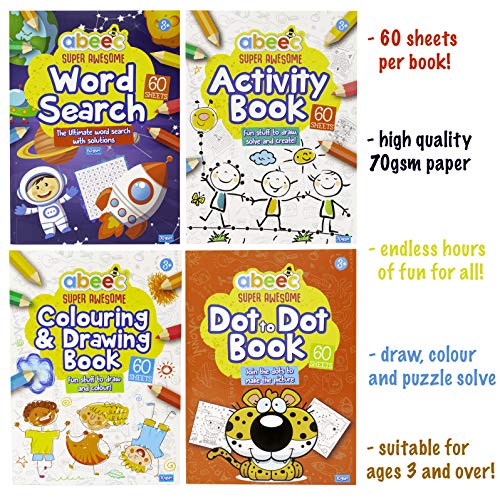 abeec Aktivitätsbücher für Kinder – 4 Bücher im A4-Format mit Wortsuche, Aktivitätenbuch, Dot zu Dot und Malbücher für… – Bild 2