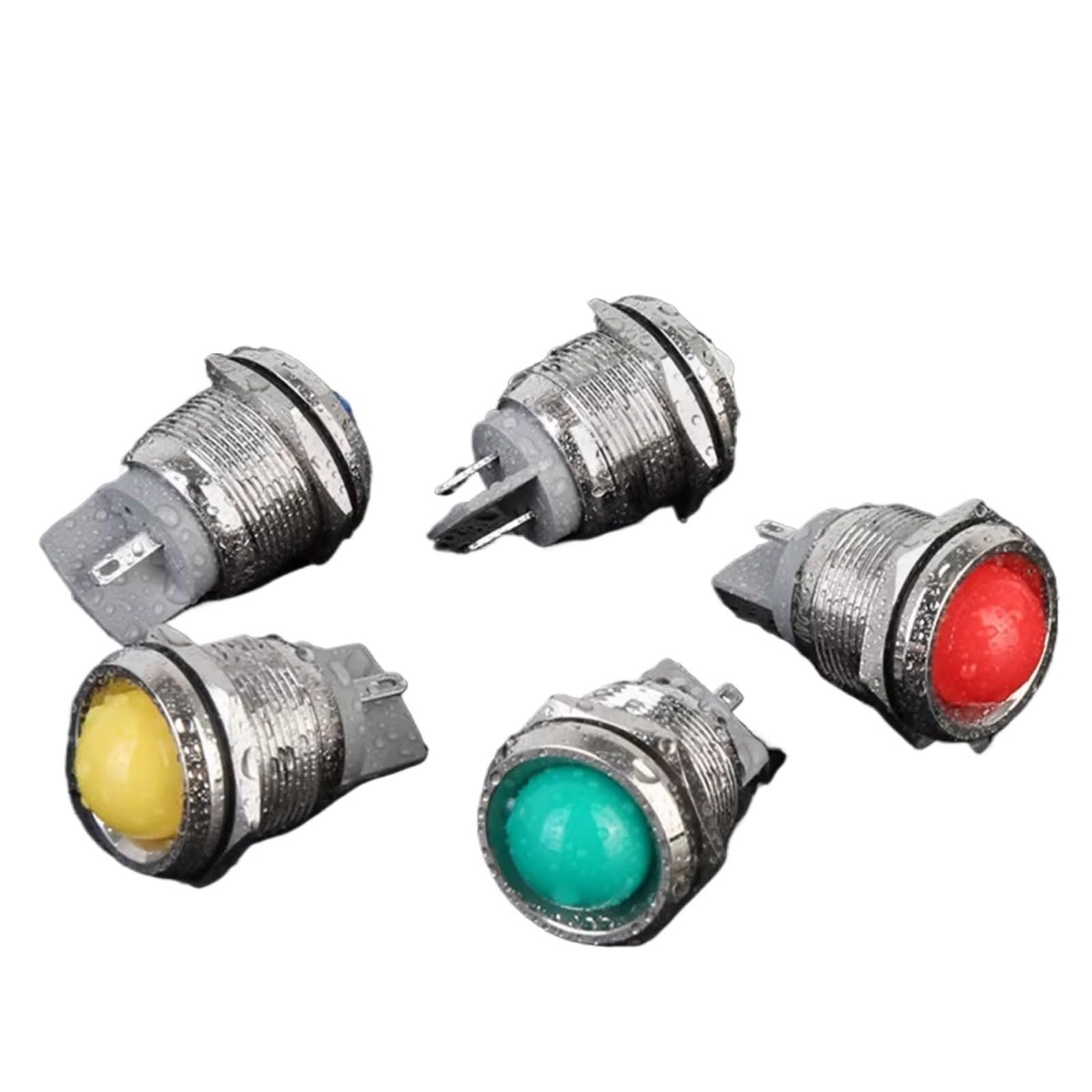 10 sztuk metalowych lamp sygnalizacyjnych 22 mm AC/DC 3 ~ 220 V LED lampka kontrolna IP65, wodoszczelne światło i 2-biegunowe przyłącze (zielone światło, 3 V-6 V)