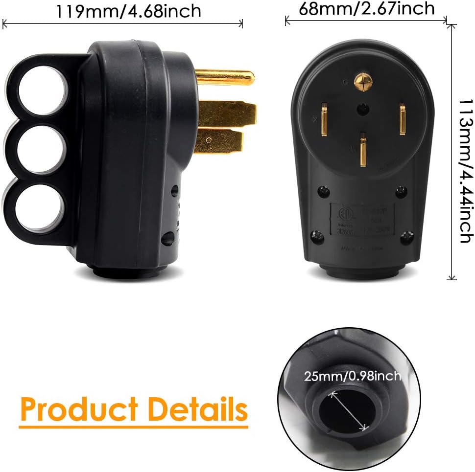 OPL5 Heavy Duty RV 50 Amp Male Plug Replacement Electrical Plug Adapter with Handle RV Power Cord – 50A 125/250V 4-Prong Male for RV, Camper, Caravan (50A Male Plug)