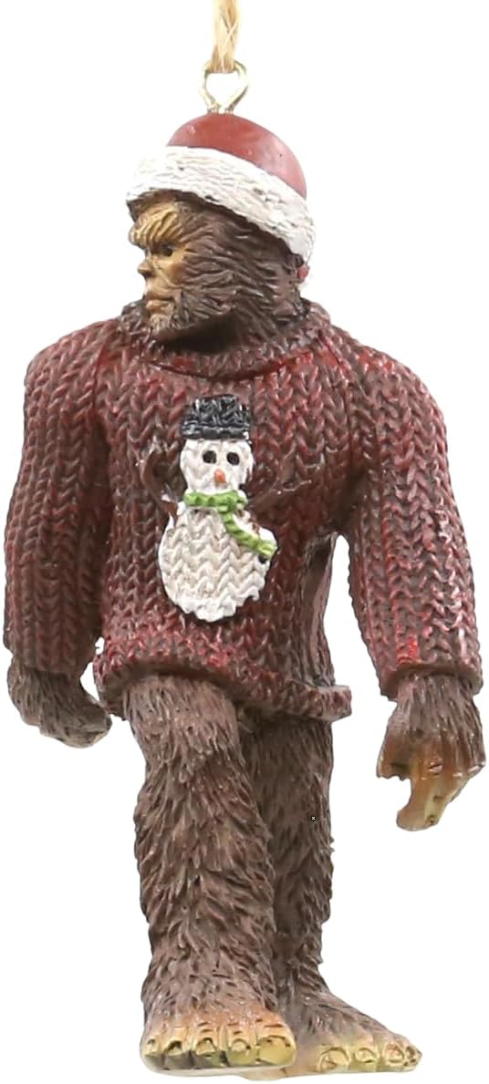 Bella Haus Bigfoot 4' Bigfoot Wearing Ugly Christmas Sweater Christmas Tree Ornament| Tree Figurines Resin Ornament