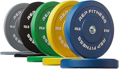 REP FITNESS Color Bumper Plates Color-Coded Low Odor Rubber Olympic Plates For Strength, Conditioning, and Weightlifting
