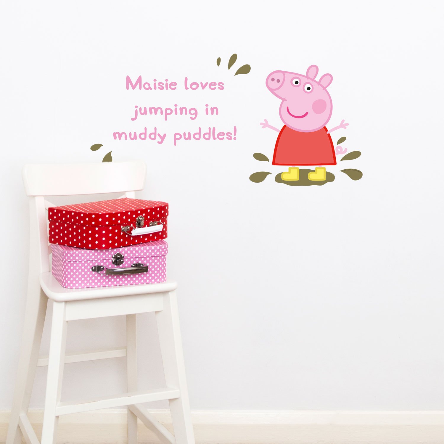 Stickerscape Pink Personalised Muddy Puddles Wall Stickers (Regular - )| Official Peppa Pig Wall Stickers Range
