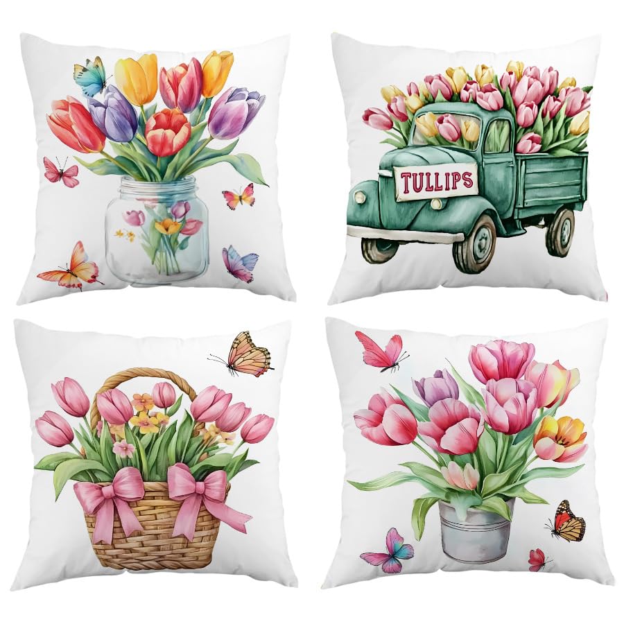 Taie d'oreiller Decoratif Canapé Lavable en Coton Lin Fleurs 60x60