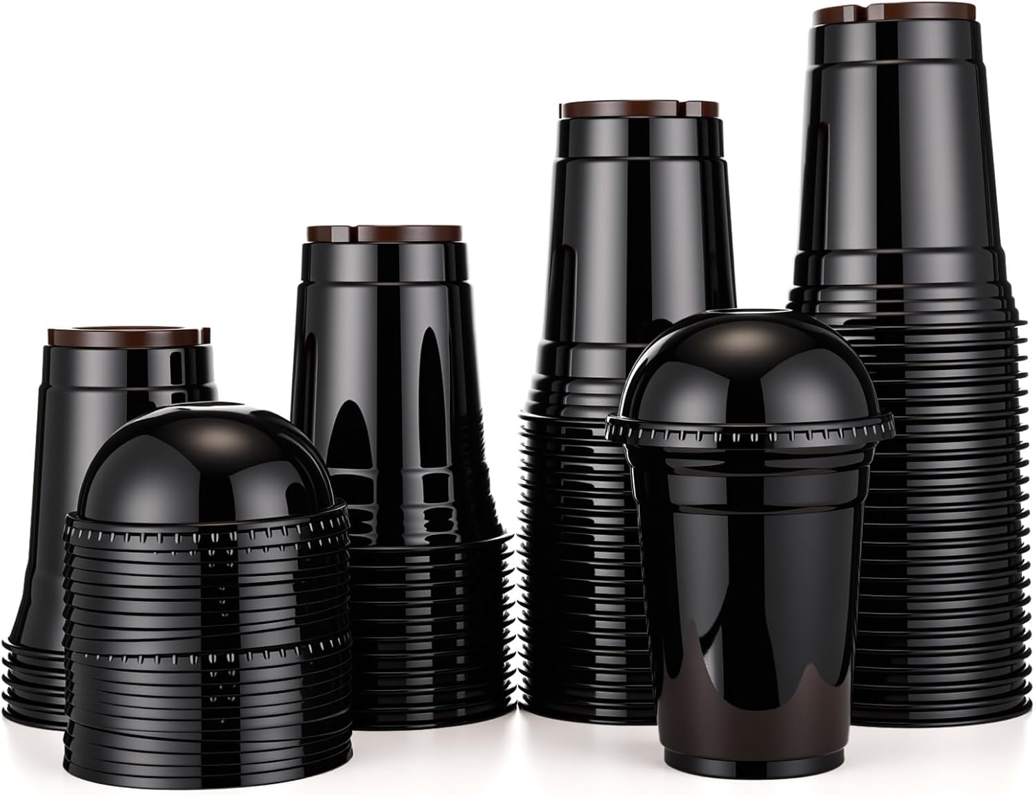 100 Set 16 oz Black Plastic Cups with Dome Lids Disposable Iced Coffee Cups for Cold Drinks Smoothies Milkshake Juice Party Cafe Supplies