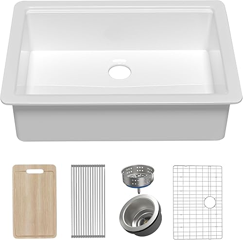 Fregadero de cocina blanco con estación de trabajo de 33 x 22 pulgadas, fregadero de cocina de montaje superior y empotrado, fregadero de cocina de
