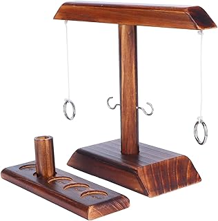 Ring Toss Game for Adults and Kids, Wooden Hook Shot Toy Throwing Game Set Tabletop Wooden Shot Ladder Hook and Ring Interactive Games for Home, Bar, Party