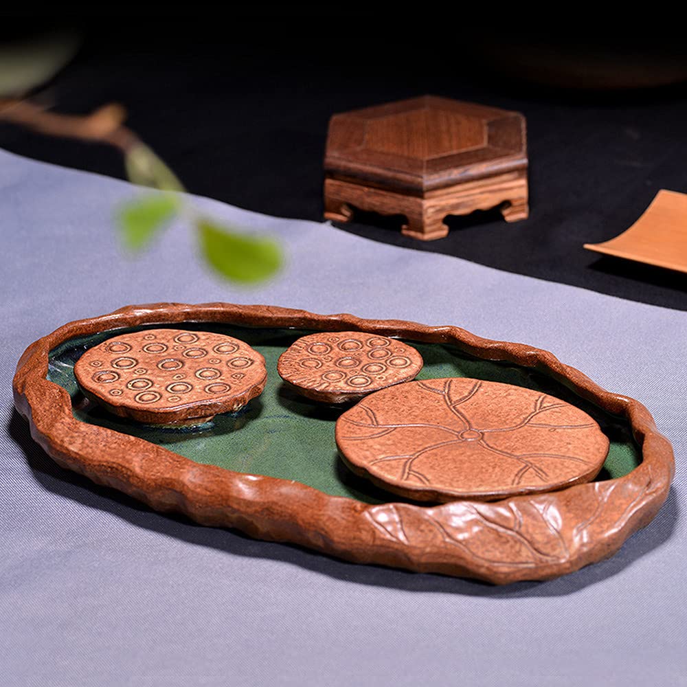 Bandeja de té Simple for el hogar,Bandeja for Servir té,Bandeja de té Cerámica cruda Burbuja Seca Platillo de té Almacenamiento Agua Hoja de Loto Teaboard Juego de té