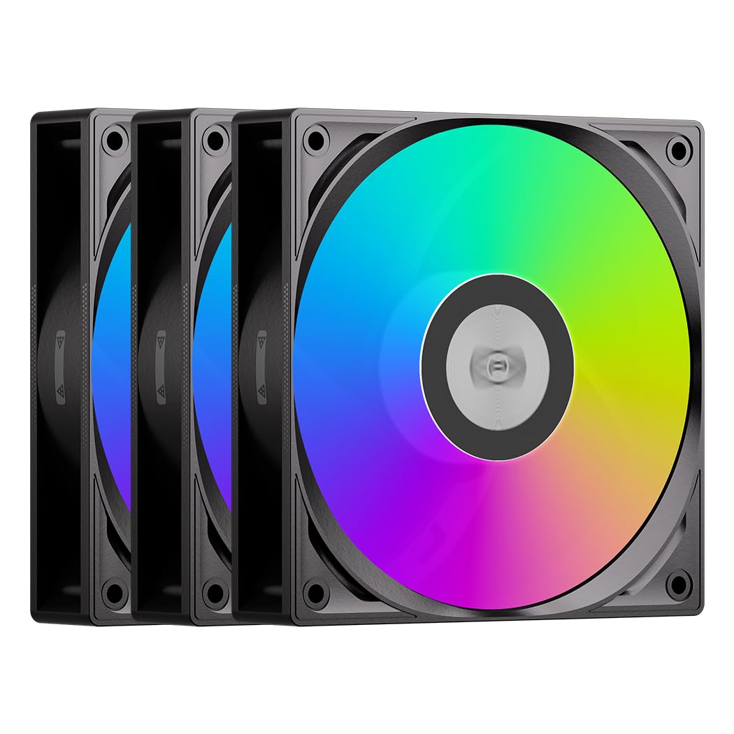 PCCOOLER ARGB - Ventola per case da 120 mm, senza fili, in metallo, con catena a margherita, illuminazione laterale geometrica, ventola PWM ad alte prestazioni, con cuscinetto FDB, per radiatori e