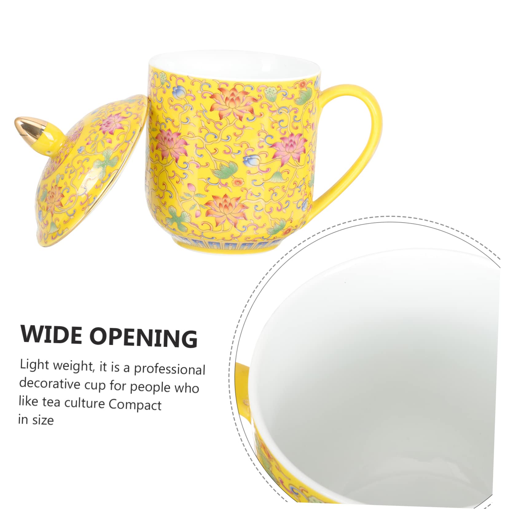 SHOWERORO Keramik Teetasse mit Deckel und Tee Ei Japanischer Teebecher für Teezeremonie Retro Stil Gelb Vielseitig Einsetzbar für Büro und Zuhause