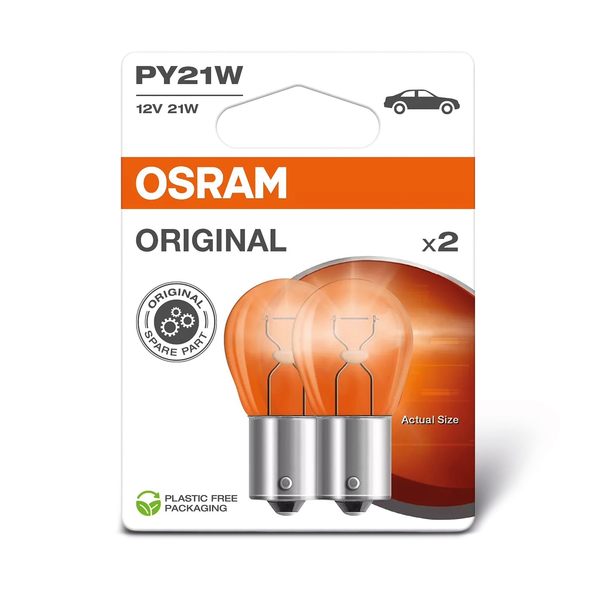 Osram ORIGINAL LINE 12V, PY21W, signal lamp, Metal Base, Double Blister, (2 lamps)