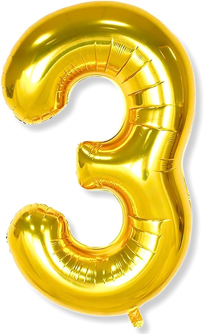 3 number Golden Foil Balloon 16 inch Size Birthday Decoration Items Pack of 1 | 3rd Year Balloons | Three