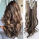 Largo, suave, natural, grosor S-noilite® 24\" (60 cm) extensiones de cabello cabeza completa clip en extensiones de pelo Ombre ondulado rizado - Marrón oscuro & ceniza rubia