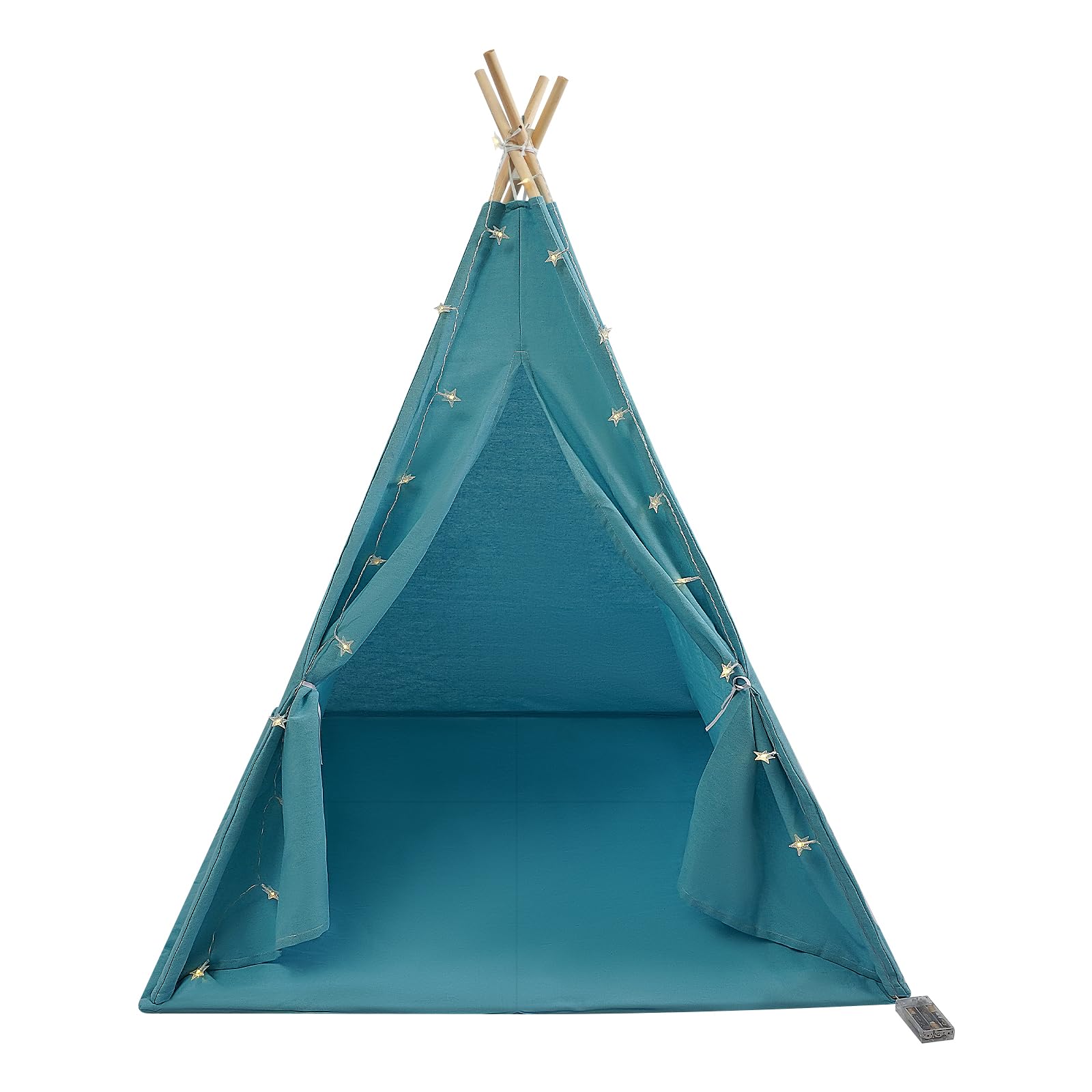 Tipi Tenda per Bambini con Tappetino e Catena Luminosa, Pieghevole in Cotone, Casetta Giocattolo 120 x 120 x 140 cm Blu