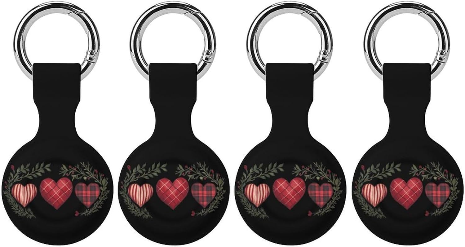 Buffalo Plaid Hearts Valentine's Day Funny Cover Compatible with AirTag Case Protector GPS Tracker Holder with Keychain